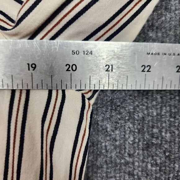 SOMETHING NAVY Ivory Blue Striped Wide Cuff Collared Button Up Top SIZE SMALL - Picture 7 of 10